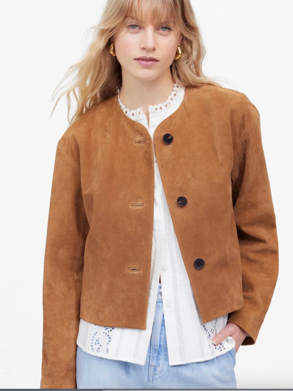 Madewell Crop Cardigan Jacket in Suede M